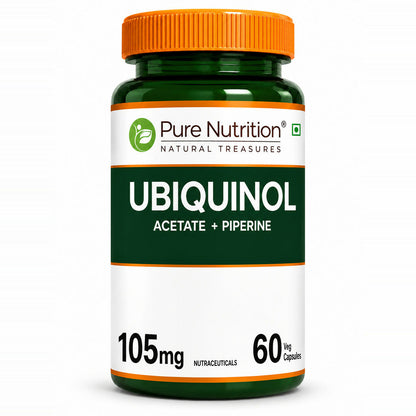 Image 1 of 60 caps for the product Pure Nutrition Ubiquinol Acetate (105mg) with Piperine – Veg Capsules