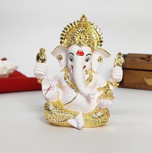 Image 19 of 4HANDMUKUTGOLDWHITE for the product Gold Art India Ceramic Ganesh Idol
