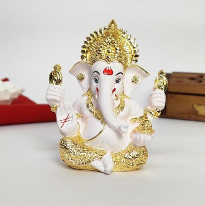 Image 19 of 4HANDMUKUTGOLDWHITE for the product Gold Art India Ceramic Ganesh Idol