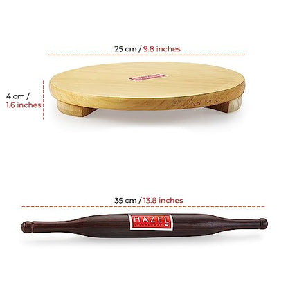 Image 3 of HAZEL Wood Polpat Chakla Roti Chapati Maker 24 cm with Sheesham Roti Roller Belan Rolling Pin 34 cm