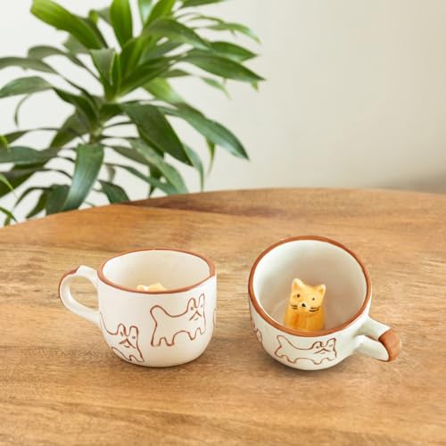 Image 2 of ExclusiveLane Cute Cat Surprise 3D Animal Ceramic Coffee Mugs Set of 2 240 ml