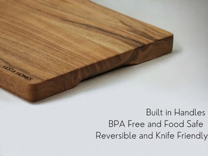 Image 3 of Vesta Homes Wooden Chopping Board, Cutting Board, Serving Tray for Kitchen Vegetables, Fruits & Cheese | Natural Acacia Wood |38 * 25 * 2.5 Cms | Handmade in India