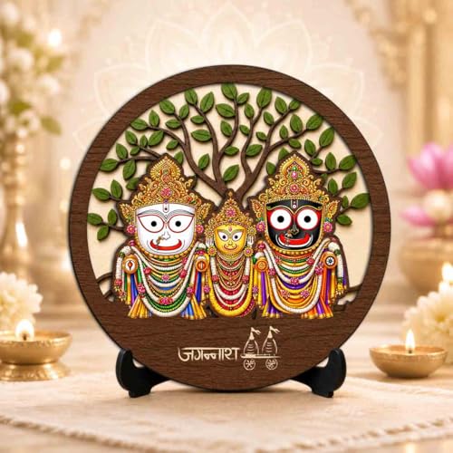 Image 2 of Jagannath Ji Wooden Idol with Stand for Home Temple, Puja Room, Office Desk & Indoor Mandir Decor - 5x5 Inch