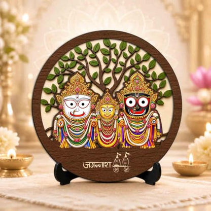 Image 2 of Jagannath Ji Wooden Idol with Stand for Home Temple, Puja Room, Office Desk & Indoor Mandir Decor - 5x5 Inch