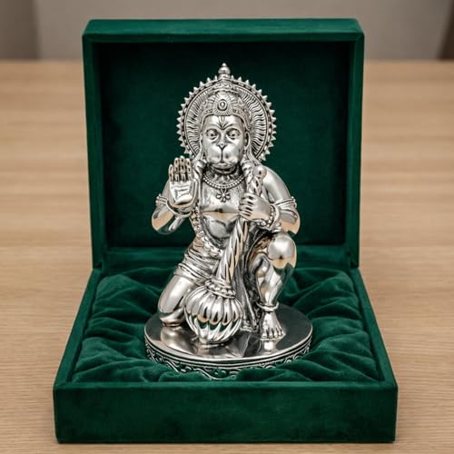 Image 1 of Default Title for the product Dev Aastha 999 Silver Plated Hanuman Idol 7 Inch