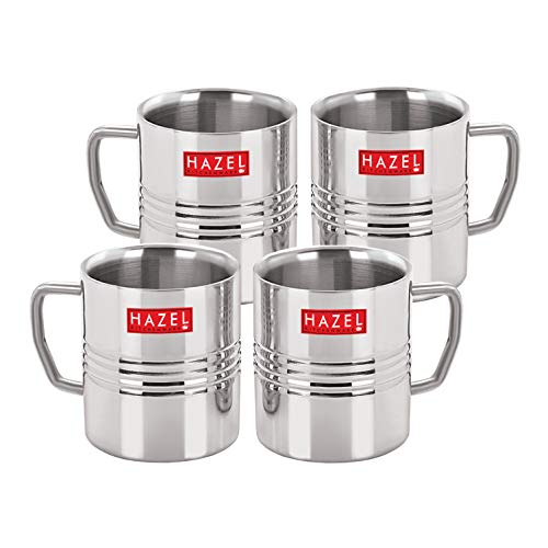 Image 2 of HAZEL Stainless Steel Green Tea Coffee Amrapali Mug, Set of 4, 300 ml