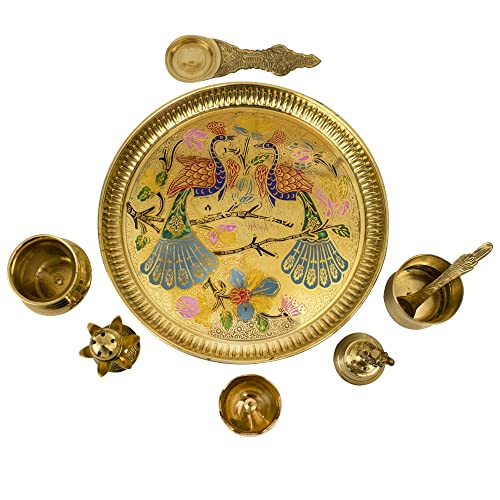 Image 3 of Spillbox Traditional Handcrafted Brass Puja - Peacock Ppset