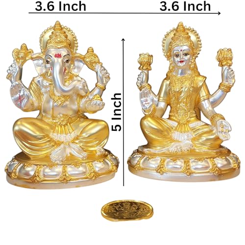 Image 4 of Gold Art India Round Laxmi Ganesh Gold & Silver Plated Two Tone Matte Idol (5" Inch)