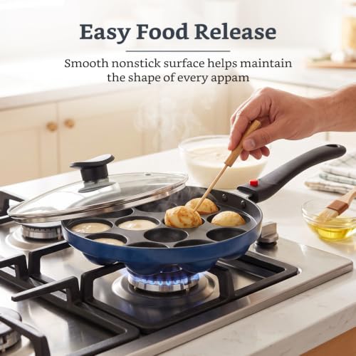 Image 3 of Amazon Brand - Solimo Nonstick Appe/Appam/Paniyaram Pan 12 Cavities with Glass Lid