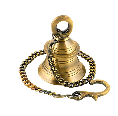 Image 1 of 4 Inch / Pack of 1 for the product Uapan Brass Decorative Wall Hanging Bell With Chain & Hook