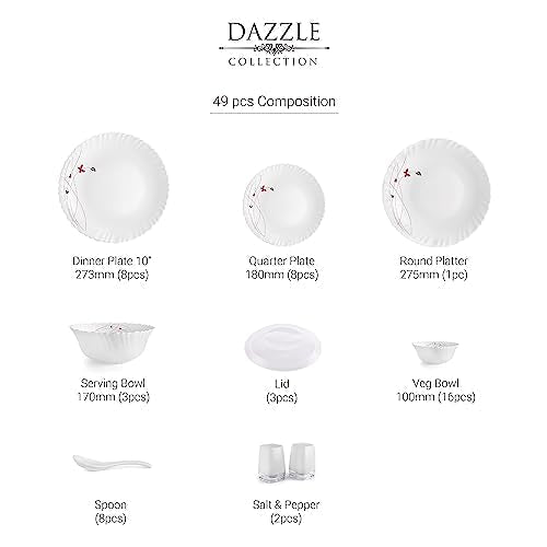 Image 4 of Cello Opalware Dazzle Series Lush Fiesta Dinner Set, 49Pcs