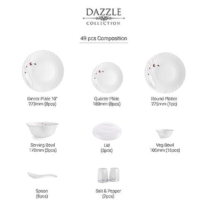 Image 4 of Cello Opalware Dazzle Series Lush Fiesta Dinner Set, 49Pcs