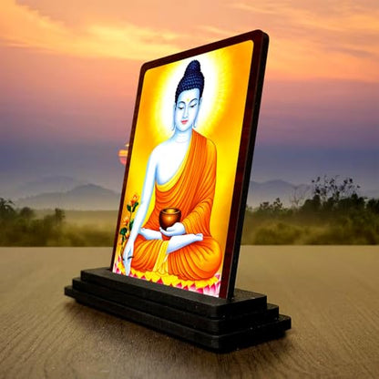 Image 3 of Buddha Small Wooden Idol 4x5 Inch Peaceful Aura HD Printed Home Decor