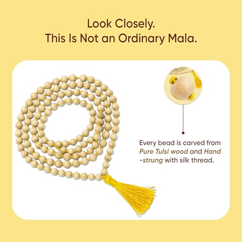 Image 4 of Pure Tulsi Mala 108 Beads Original | 7mm Beads Size | Crafted from Pure Tulsi Beads | Best for Meditation Jaap Mala and Pooja | Pack of 1, Beige