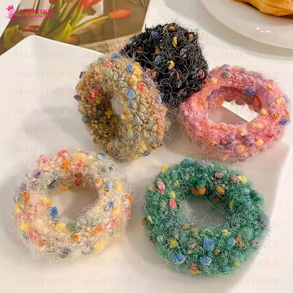 Image 7 of Majestique Multi Designs Cotton Stretchable Hair Rubber Band Ponytail Holder - 11Pcs