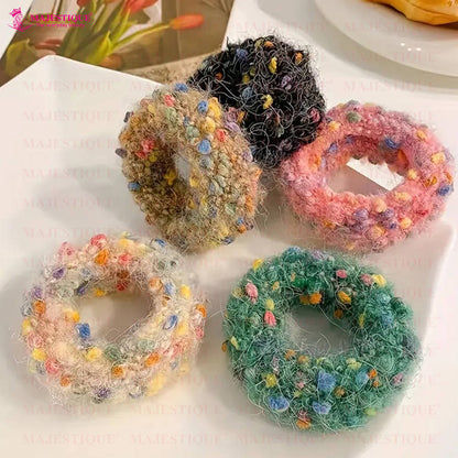 Image 7 of Majestique Multi Designs Cotton Stretchable Hair Rubber Band Ponytail Holder - 11Pcs