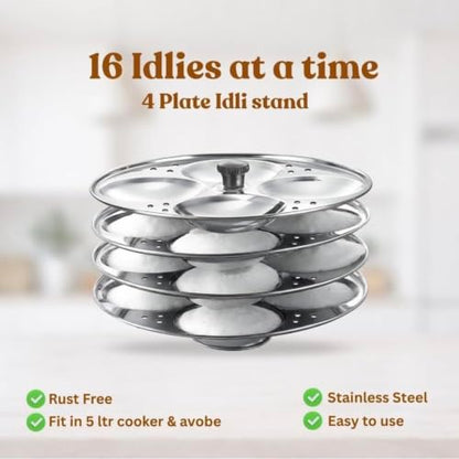 Image 3 of Stainless Steel 4 Plate Idli Stand Maker, Makes 16 Idlis