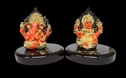 Image 3 of Gold Art India Laxmi Ganesh Gold Plated Orange Terracotta Idol (3.3" Inch)