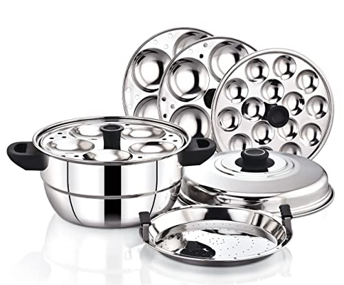 Image 2 of Medium 15 Idlies for the product Diamond 3.2 liter Stainless Steel Multi-Steaming Induction Base with 3 Idli Plates (13 Idlies), 1 Mini Idli Plate (18 Idlies), 1 Steamer Plate
