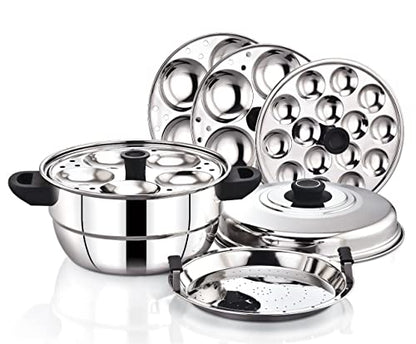 Image 2 of Medium 15 Idlies for the product Diamond 3.2 liter Stainless Steel Multi-Steaming Induction Base with 3 Idli Plates (13 Idlies), 1 Mini Idli Plate (18 Idlies), 1 Steamer Plate