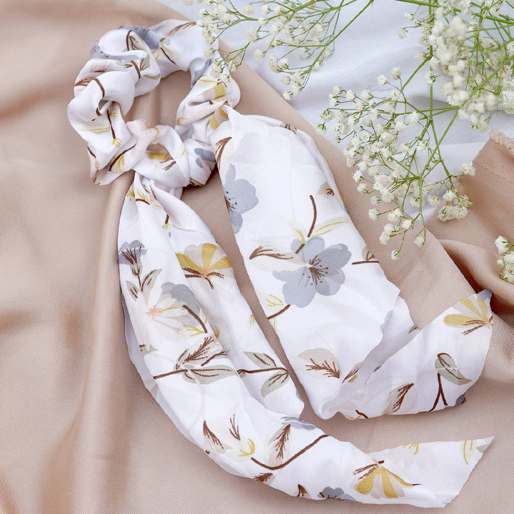 Image 5 of Majestique Hair Scarf Scrunchies Printed Satin Silk Elastic Bow Scrunchies - 1 Pc