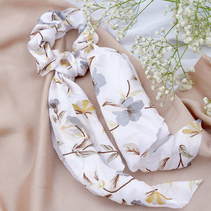 Image 5 of Majestique Hair Scarf Scrunchies Printed Satin Silk Elastic Bow Scrunchies - 1 Pc