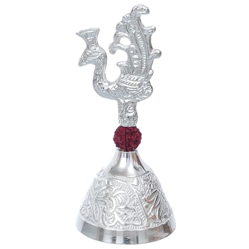 Image 6 of Webelkart Premium Handicrafted Peacock Silver Plated Pooja Bell (5.5" Inches)