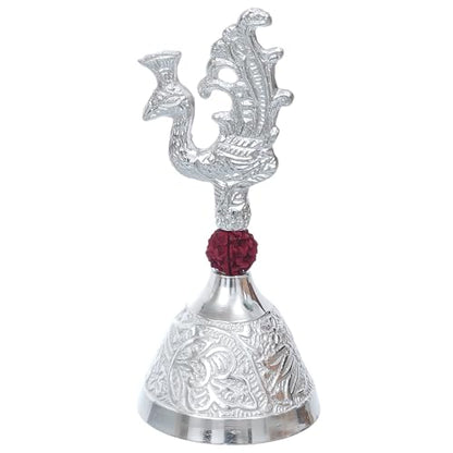 Image 6 of Webelkart Premium Handicrafted Peacock Silver Plated Pooja Bell (5.5" Inches)