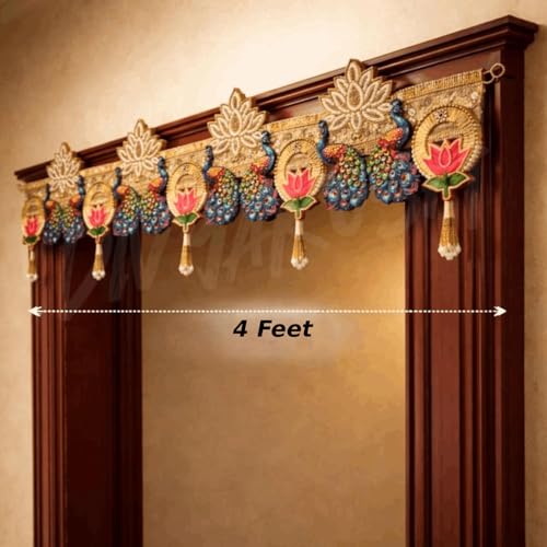Image 4 of Divyakosh Handcrafted Peacock Lotus Toran Door Hanging 4 FT | Traditional Indian Bandarwal for Home Entrance, Pooja Room, Diwali, Wedding & Festive Decoration