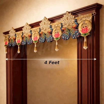 Image 4 of Divyakosh Handcrafted Peacock Lotus Toran Door Hanging 4 FT | Traditional Indian Bandarwal for Home Entrance, Pooja Room, Diwali, Wedding & Festive Decoration