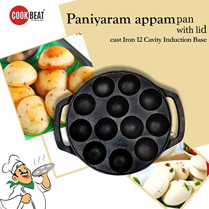 Image 3 of COOKBEAT Cast Iron Paniyaram Pan with Lid & Kadai Combo