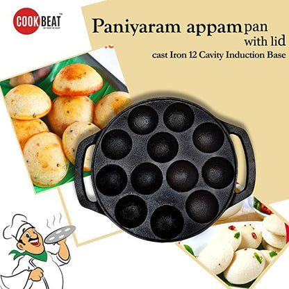 Image 3 of COOKBEAT Cast Iron Paniyaram Pan with Lid & Kadai Combo