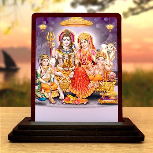 Image 1 of Default Title for the product Shiv Parivar Printed Wooden Idol for Car Dashboard & Home Decor (7.5 x 10 cm) - Lord Shiva, MATA Parvati, Ganesha & Kartikeya Spiritual Showpiece - Religious Figurine for Protection & Blessing