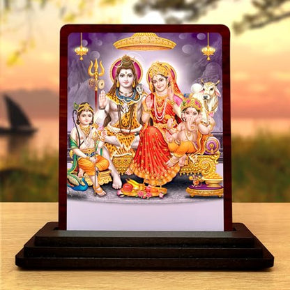 Image 1 of Default Title for the product Shiv Parivar Printed Wooden Idol for Car Dashboard & Home Decor (7.5 x 10 cm) - Lord Shiva, MATA Parvati, Ganesha & Kartikeya Spiritual Showpiece - Religious Figurine for Protection & Blessing