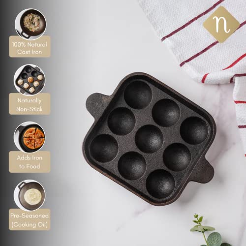 Image 6 of Nestasia Cast Iron Paniyaram Pan with Handles (9-Pits) 30ml per Slot