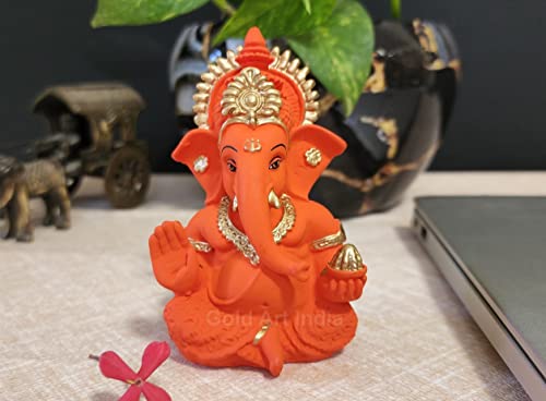 Image 3 of MukutOrangeTerracotta for the product Gold Art India Ceramic Ganesh Idol
