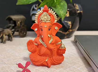 Image 3 of MukutOrangeTerracotta for the product Gold Art India Ceramic Ganesh Idol