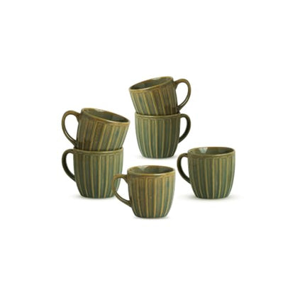 Image 2 of ExclusiveLane Sage Ribbed Ceramic Tea Cups Set of 6 190 ml