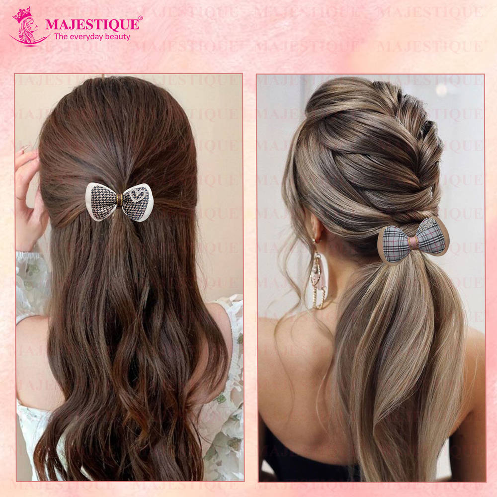 Image 4 of Majestique Burberry Print Hair Bow Ponytail Rubber Band