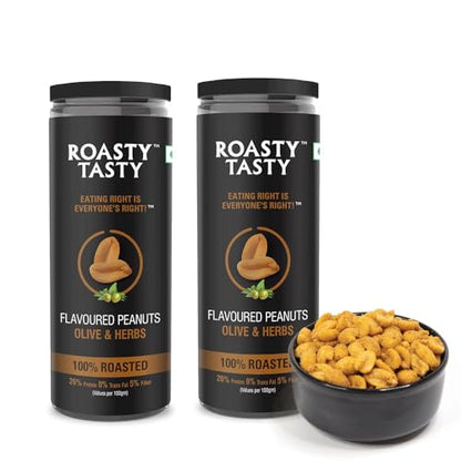 Image 1 of Default Title for the product Roasty Tasty Premium Olive & Herbs Flavour Roasted Peanuts Pack of 2 (150g each)