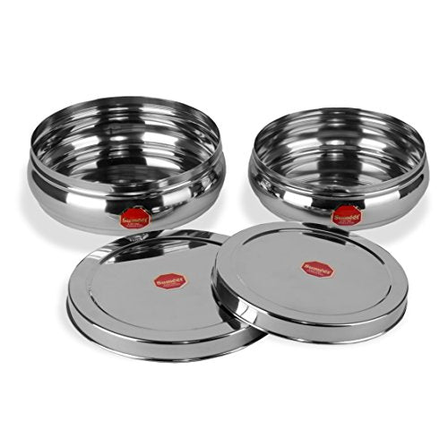 Image 6 of Sumeet Stainless Steel Belly Shape Flat Canisters Storage Containers Set of 2 Pcs (1.5 Ltr & 2 Ltr Capacity)