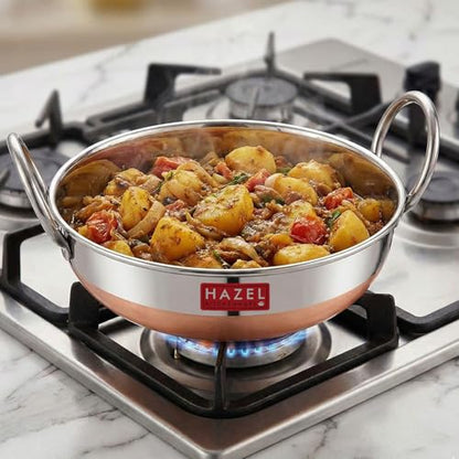 Image 1 of Without Lid / 1500ml for the product HAZEL Copper Bottom Kadhai