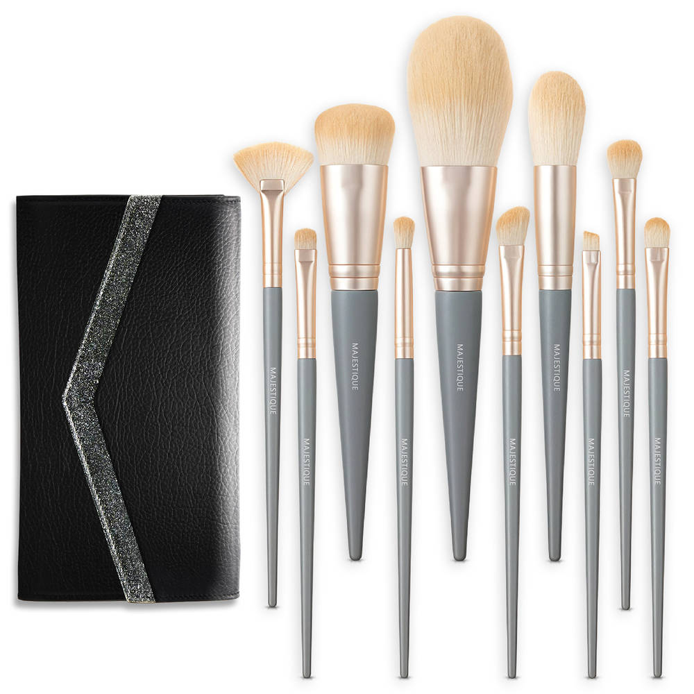 Image 1 of 10pcs for the product Majestique Premium Face Makeup Brush Set In Leatherite Kit