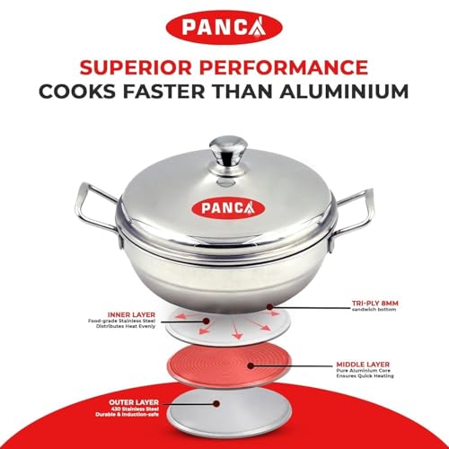 Image 4 of PANCA Stainless Steel Idli Maker with Multi Purpose Kadai | 15 Litre Steamer Cooker with 2 Idli Plates (8 Cavity) & Steel Lid | Kitchen Accessories (Idli Maker Set)