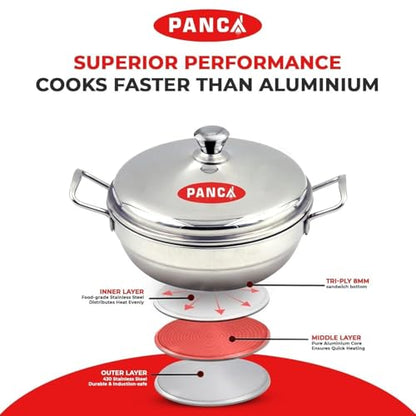 Image 4 of PANCA Stainless Steel Idli Maker with Multi Purpose Kadai | 15 Litre Steamer Cooker with 2 Idli Plates (8 Cavity) & Steel Lid | Kitchen Accessories (Idli Maker Set)