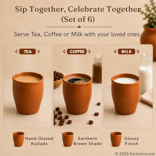 Image 3 of ExclusiveLane Terra Ceramic Tea Kullads Set of 6 160 ML Microwave Safe