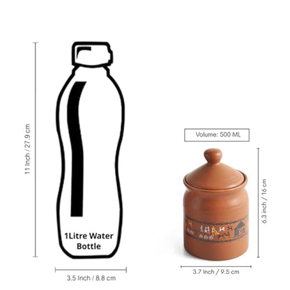 Image 6 of ExclusiveLane Warli Village Tales Handcrafted Ceramic Pickle Jar Set of 2, 500 ML
