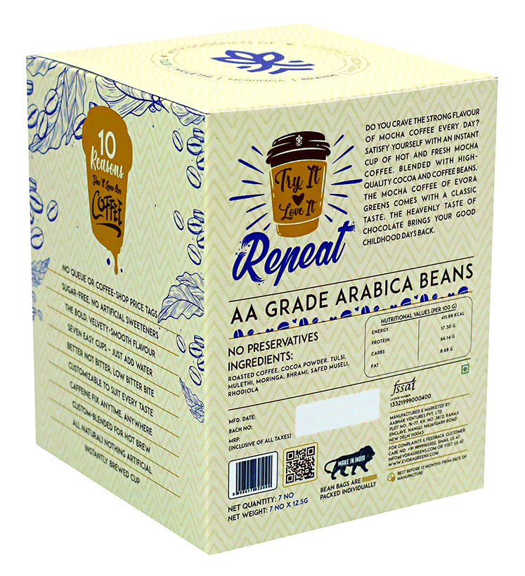 Image 2 of Evora Greens Easy Dip Coffee Bean Bag (12.5gm Each) Mocha