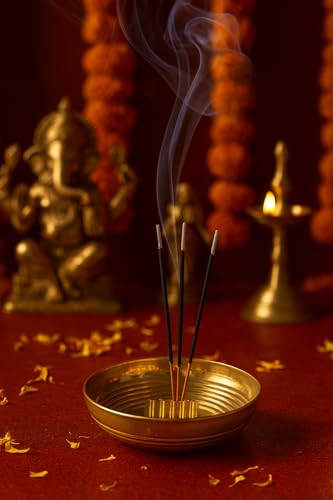Image 2 of Sacch Pure Brass Agarbatti Stand With 5 Holes, 11.2 Cm Ash Catcher Tray (Large ~50G, Pack Of 1)
