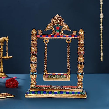 Image 2 of AONA Brass Swing Jhula for Ladoo Gopal Idol Krishna Statue